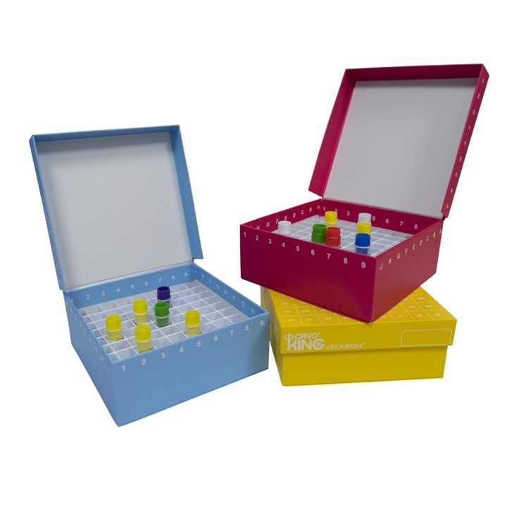 ID-Color™ Cardboard Freezer Boxes 81 100 Well 1 2 3.75 Inch Durable Cardboard With Superior White Outer Coating